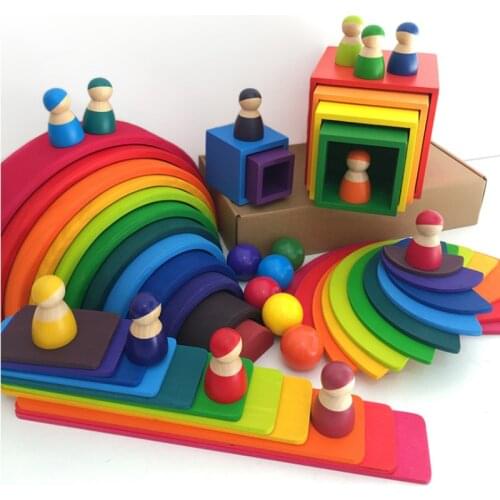 Baby Large Rainbow Stacker Wooden Toys For Kids Creative Rainbow Building Blocks Montessori Educational Toy Childrens