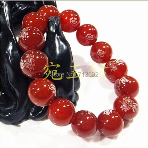 Natural Red agate printed word Buddha beads bracelet Lucky Bangle