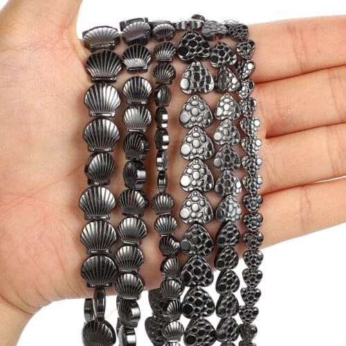 Natural Stone Beads Shell PrinPeach Heart Black Hematite Gallstone For Jewelry Making DIY Bracelet Accessories