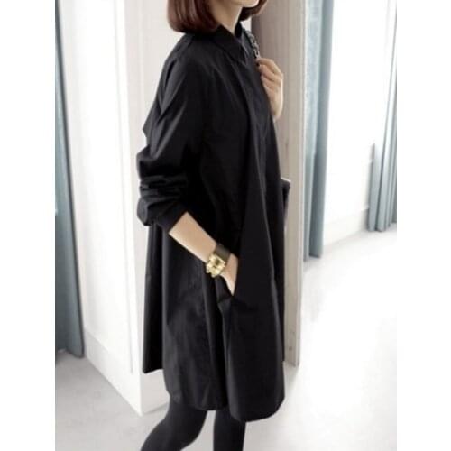 Fat mm super large black medium and long style handsome long sleeve shirt J201903000136