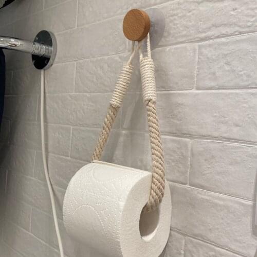 Nail-free Paper Towel Holders Bathroom Towel Hook Hemp Toilet Paper Holder Towel Rack Beige Hemp Color