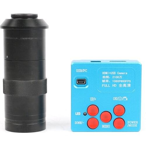 HD 21MP HDMI Digital Industry Video Inspection Microscope Camera Set TF Card Video Recorder+130X/180X/300X C-MOUNT Zoom Lens