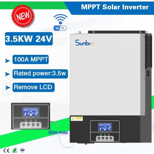 3500W 24VDC 100A Hybrid Rated Power PV 5000W Off Grid Solar Inverter with WIFI Work Without Battery remove LCD