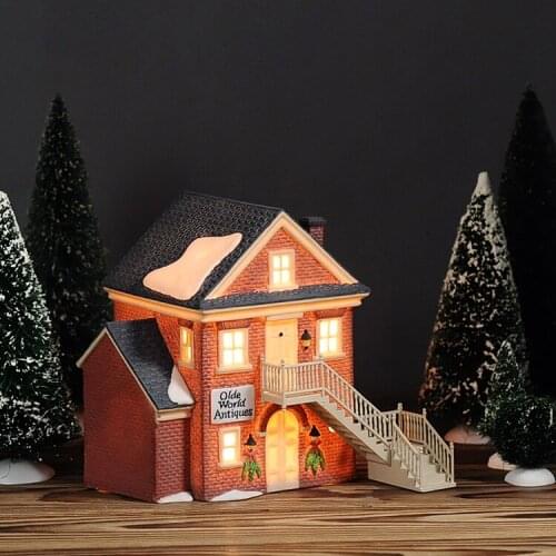Ceramic Hand Painted Night Light House European Style Building Home Decoration Accessories Modern Christmas Gift