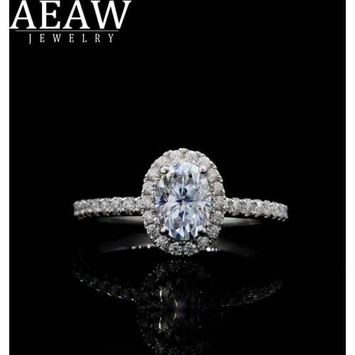 AEAW Diamond Moissanite Ring Solid 18K Rose Gold 5x7mm 1ct Oval Cut Moissanite Engagement Ring Unique Moissanit Wedding Rings