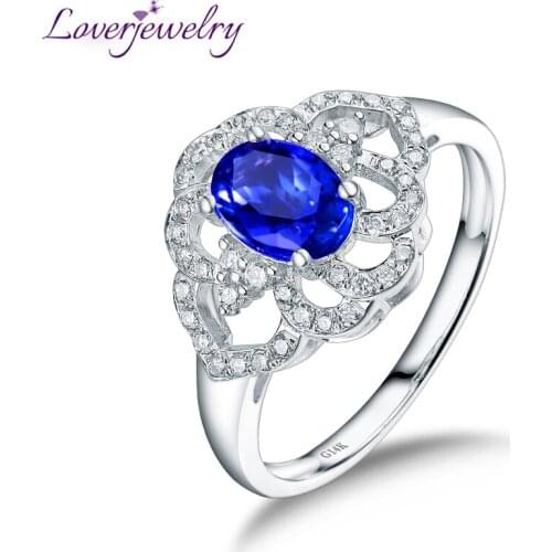 LOVERJEWELRY Flower Tanzanite Ring Real 14K White Gold Natural Blue Tanzanite Ring Diamond Jewelry Christmas Present For Women