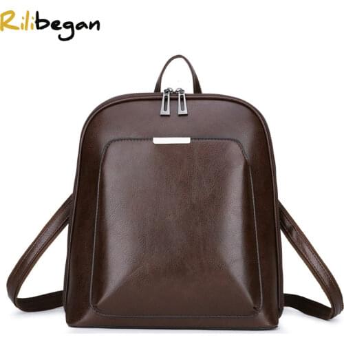 Concise Solid Backpack Women High Quality PU Leather Women Backpack Large Capacity Girls School Backpack for Female Travel Bag