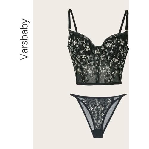 Varsbaby Woman Undewear Lingerie Set Sexy Bra Lace Breathable Transparent Ultra ThinPanties