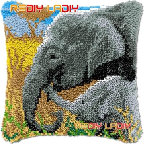 Latch Hook Cushion Elephant Love DIY Needlepoint Kits Chunky Acrylic Yarn Arts Crocheting Lofty Pillow Case Hobby & Crafts
