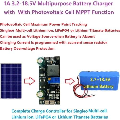 MPPT 1A 3.2V 3.7V 3.8V 7.4V 11.1V 14.8V Lithium Battery Charger Module for 9V 12V 18V Solar panels