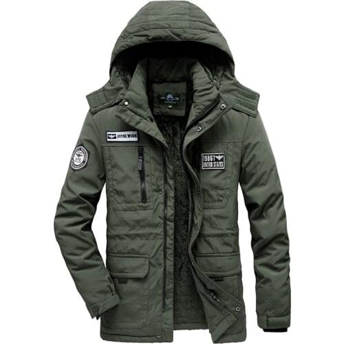 Mens Winter Windbreaker warm Thicken Casual outdoor sherpa Faux Fur lined HOODED Military pilot Cotton Cargo Parka safari Jacket