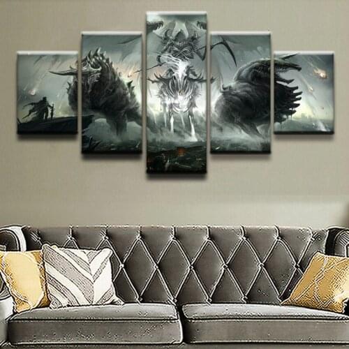 Canvas Wall Art Pictures Living Room Decorative Framework 5 Pieces Demon Grim Reaper Knight Painting HD Prints Abstract Poster
