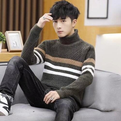 Autumn and winter new sweater mens half high collar Korean Trend thickened sweater line clothes imitation mink velvet
