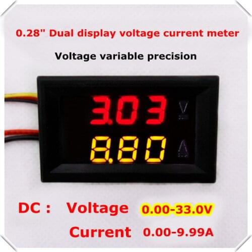 RD New Dual LED Display color Car voltage current meter 0.28 Digital Ammeter Voltmeter DC 0.00-33.0V/10A [4 pcs/lot]