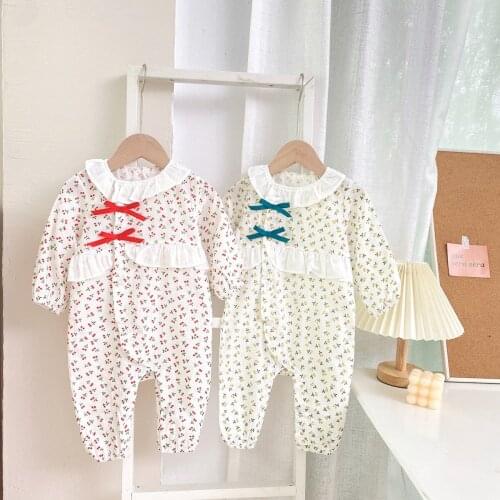 Newborn clothes cherry printing spring and autumn baby clothes cotton long-sleeved jumpsuit