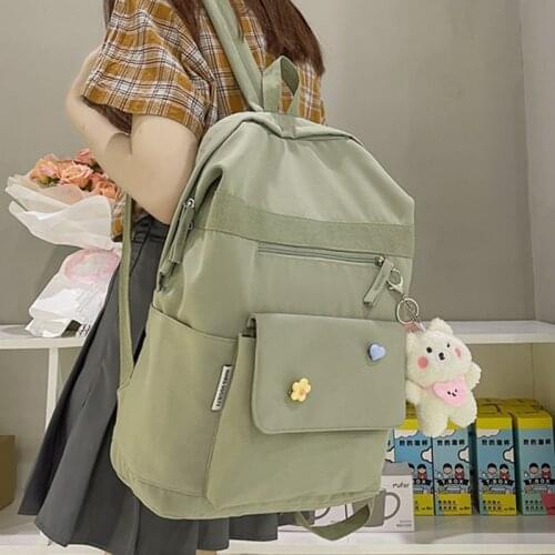 Solid Color Nylon Women Backpack Female Large Capacity Travel Rucksack Student School Bags for Teenage Girls Boys 2021 New