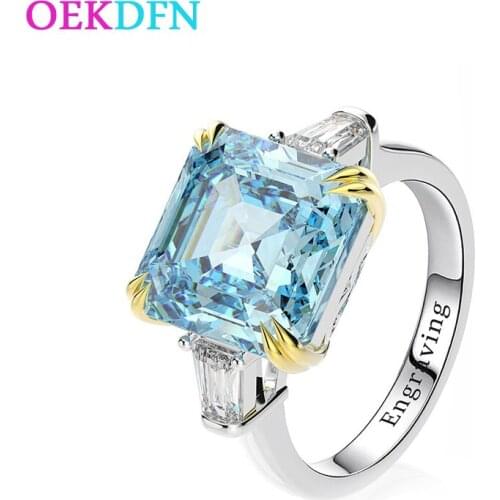OEKDFN Big Square 12*12MM Gemstone Jewelry 100% S925 Sterling Silver Rings For Women AAAAA Zircon Party Anniversary Wedding Ring