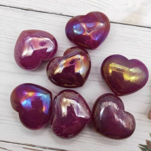 3pcs Natural Crystal heart-shaped Electroplated gypsum Crafts Statue Halo Stone Home Decoration Quartz Art Therapist Guardian