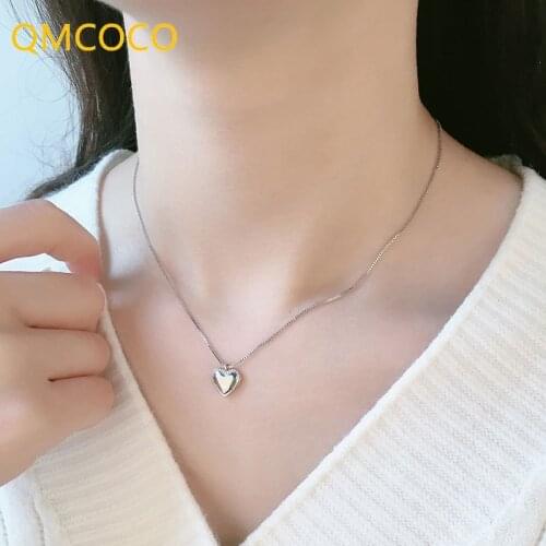 QMCOCO Minimalist 925 Silver Exquisite Heart-Shape Necklace Charm Women Couples Trendy Elegant Birthday Party Jewelry Gift