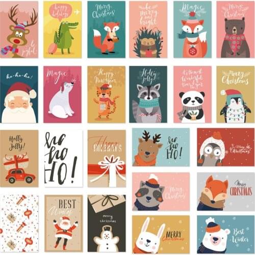 6Pcs /Set Christmas Card Santa Ride Xmas Festival New Year Card Winter Holiday Greeting Cards with Envelopes
