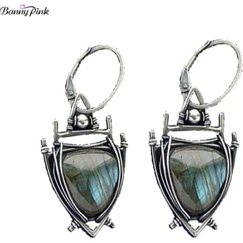 Banny Pink Vintage Triangle Pendant Earrings For Women New Look Synthetic Stone Dangle Stud Earrings Simple Alloy Geo Earrings