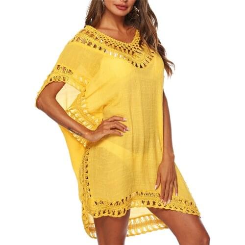 Sexy Women Loose Beach Dress Tunic Solid Bikini Cover UP Swimsuit Beachwear Swimwear Hollow Out Beach Dress Robe De Plage