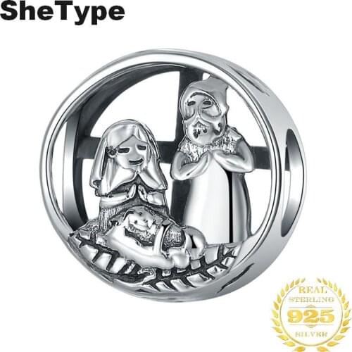 Jazaz Catholic Cross Charm Silver 925 Sterling Silver European Patterns Style Charms Jewelry DIY Daily Wear