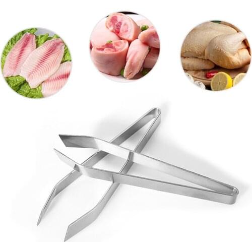Stainless Steel Fishbone Tongs Metal Fish Hair Remover Kitchen Stubbs Plucking Fur Bones Clip Tong Animal Pliers BBQ