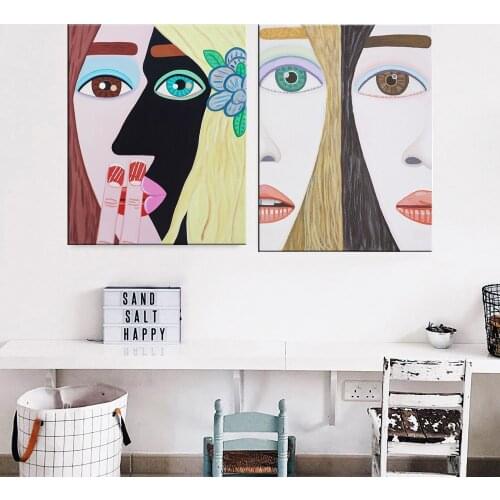 Nordic Fashion Abstract Women Faces Plice Drawing Poster & Prints Colorful Girls Canvas Painting Wall Art Pictures Bedroom