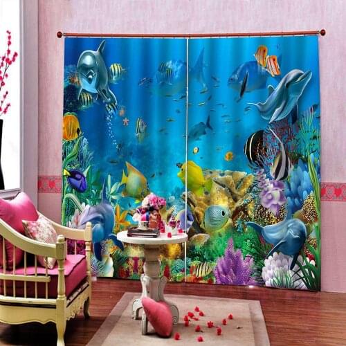 Modern Fish Shower Curtain Underwater World Fish And Coral Curtains for Childrens room Bedroom