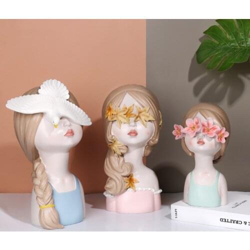 Modern Flower Girl Sculpture Arts Library Office Desktop Art Decor Creative Figure Statue Home Decor Birthday Gift