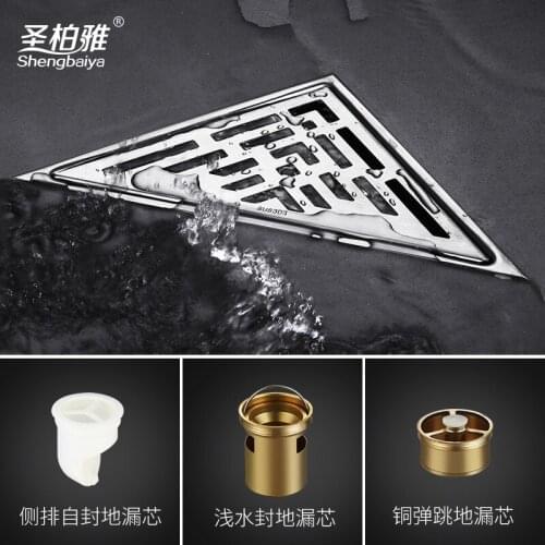 Toilet corner floor drain stainless steel 304 triangle odor-proof floor drain hotel floor drain Deodorization Type triangle