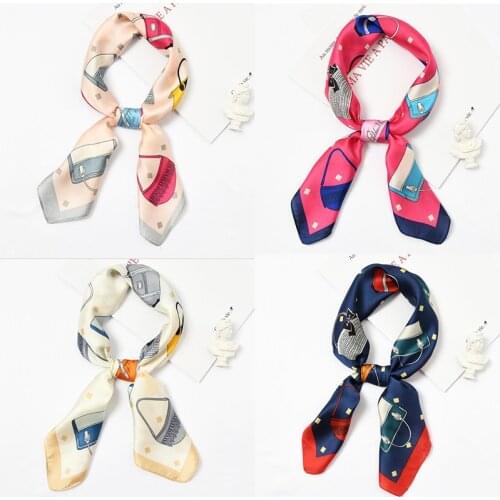 Yishine Wholesale 20pcs 4 Colors Multifunction Hats Prints Women Satin Wraps Scarves Shawl Polyester Silk Scarf Handkerchief