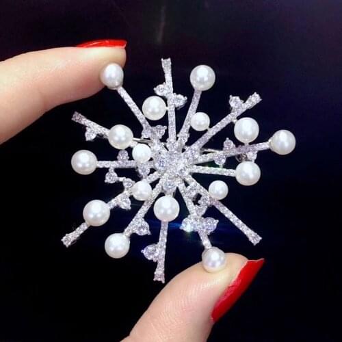 Natural fresh water pearl brooch fireworks 925 sterling silver with cubic zircon fine women jewelry for coat 54MM