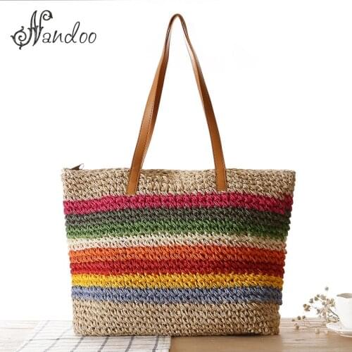 Women Luxury Straw Handbag Famous Designer Ladies Wicker Shoulder Hand Bag 2021 Beach Woven Girl Crossbody Bags Sac Main Femme