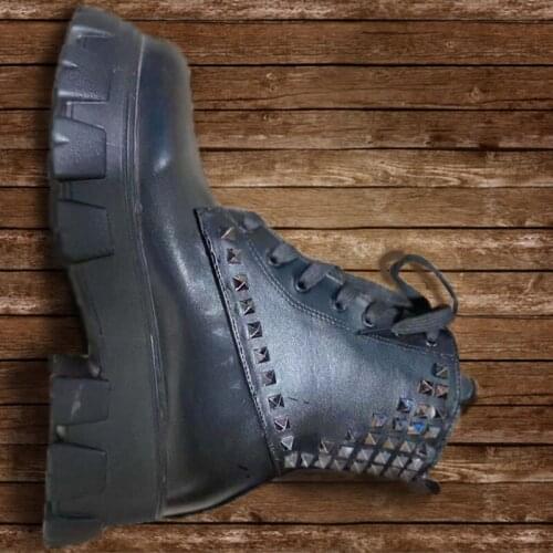 Womens Ankle Boots 2021 Autumn Rivet Round Toe Martin Boots Black Platform Botas Women Size 43 Zipper Booties Botas De Mujer