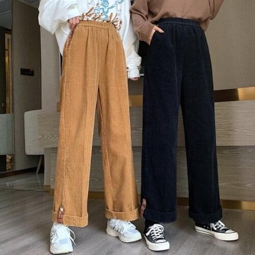 Women Vintage Oversized Pant Corduroy Baggy Pants Girls Solid Harajuku Wide Leg Pant Loose Streetwear High Waist Casual Trouser