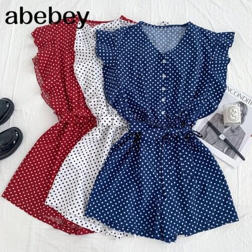 2021 New Summer Fashion All-match V-neck sleeveless Ruffles Rompers waist slim dot Rompers casual wide leg Rompers