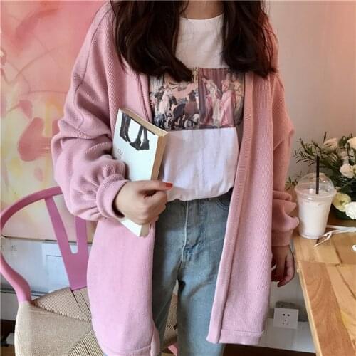 Spring Autumn Winter New Clothes Women Fashion Sweater Harajuku Thicken Medium Length Knitted Cardigan Weater Loose Coat Outwear
