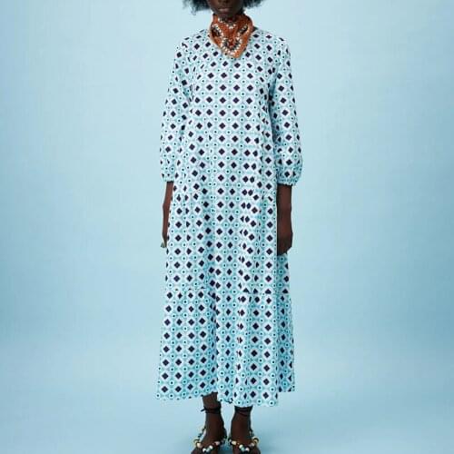 High quality new products ladies spring autumn dresses square print long dress loose fashion street dress