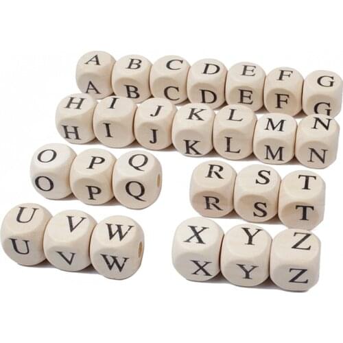 10/12/14mm 20/40Pcs/Lot Square Wooden Alphabet Letter Number DIY Beads Baby Smooth Teether For Jewelry Making Accessories