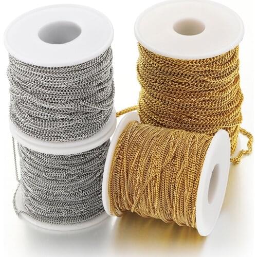 2Meters 2.0/2.5/3mm Gold Stainless Steel Flat Cable Necklace Chains Accessories for Bracelet Jewelry Making Components DIY