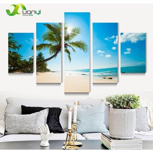5 Panel Wall Picture Tropical Seascape Paintings Home Decor Tropical Beach Decor For Restaurant Modern Poster Paintintg Unframed