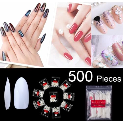 500pcs/pack 10 Size White Oval Nail Tips Full Cover False Nails Acrylic French Nail Tips Unghie Finte Artificial Nails