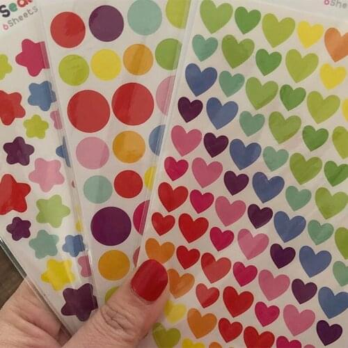 6Sheets/lot Star Round Heart stickers Different shapes sticker for Decorating the album card making DIY scrapbooking stationery