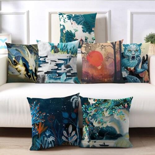Fuwatacchi Pillow Case Home Decor Natural Scenery Cushion Cover Art Paintings Throw Pillowcase for Sofa Living Room Pillow Cover