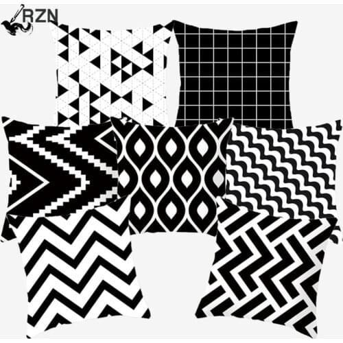Black and White Pillow Decorative Geometric Cushion Covers Pillowcase for Sofa Polyester 45*45 Throw Pillow Covers 10040