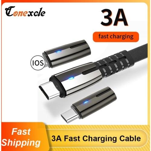 Conexcle Micro USB Type C Fast Charging Cable LED Android Mobile Phone Charger Data Cord For iPhone Xiaomi Samsung Huawei