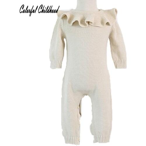 Sweet ruffles collar romper baby long sleeve knitted overalls boy/girls jumpsuit cotton newborn toddler baby clothes spring autu