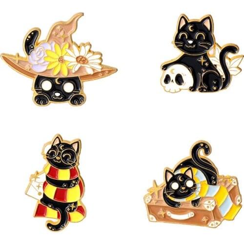 Cute Cat Enamel Brooches Fashion Cartoons Lapel Pins Anime Women Badges On Backpack Gothic Hijab Pins Decorative Brooch Badges